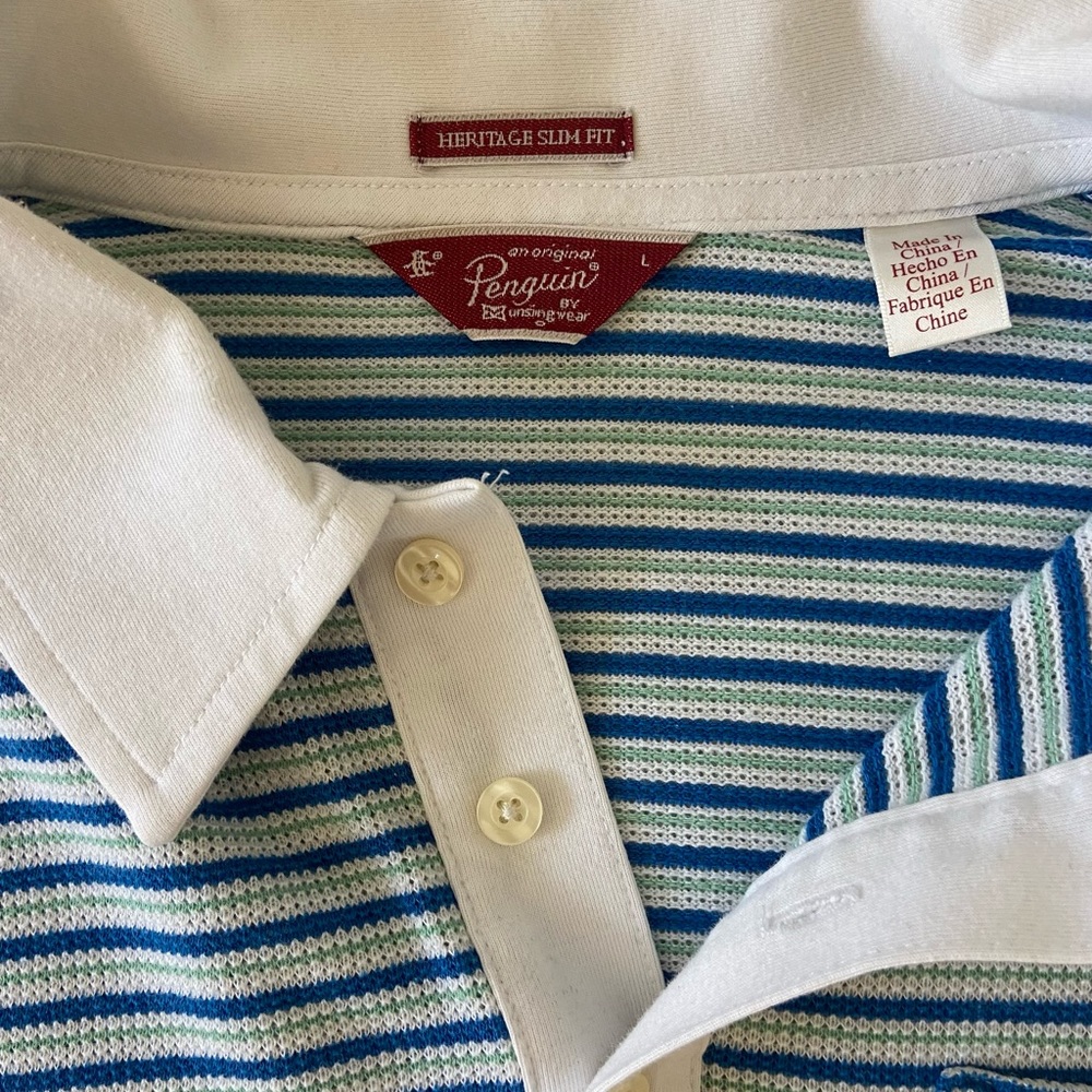 Blue and White Cropped Collared Shirt